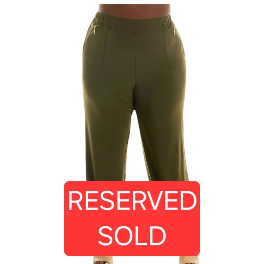 Nina Leonard Harem Pants Jogger Style Green Zipper Pockets 3X Plus